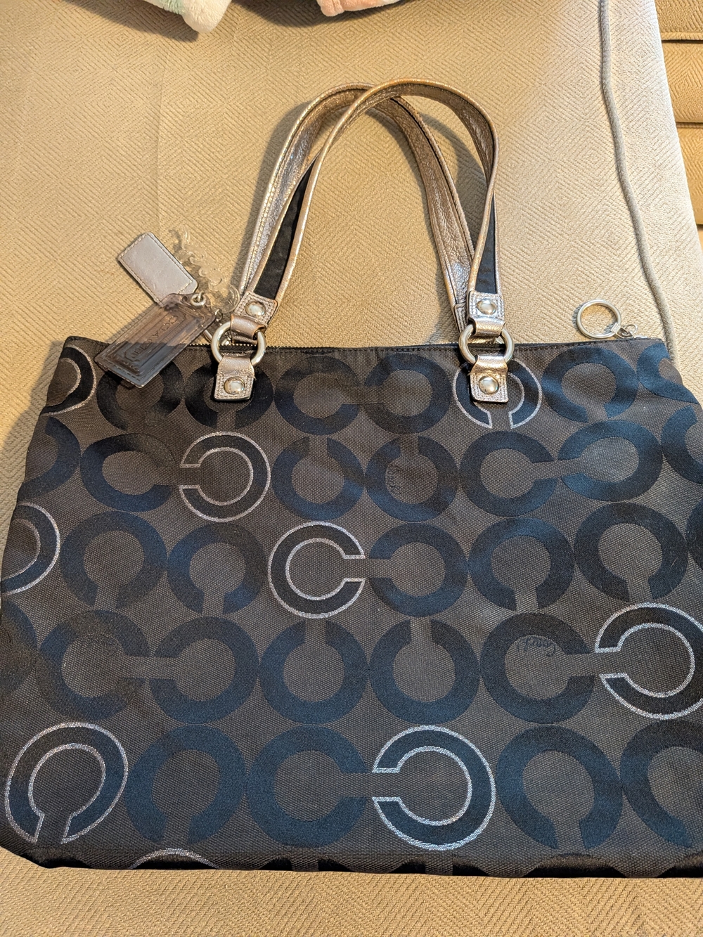 Coach Poppy Black Signature 'C' Jacquard Satchel with Silver Accents - Picture 10 of 13